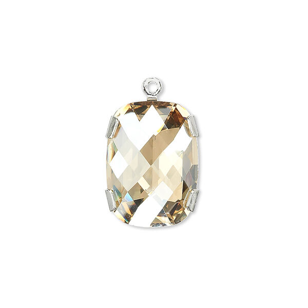 Drop 1pk crystal golden shadow silver plate, Crystal Passions® 18x13mm rectangle 11504 image number 0