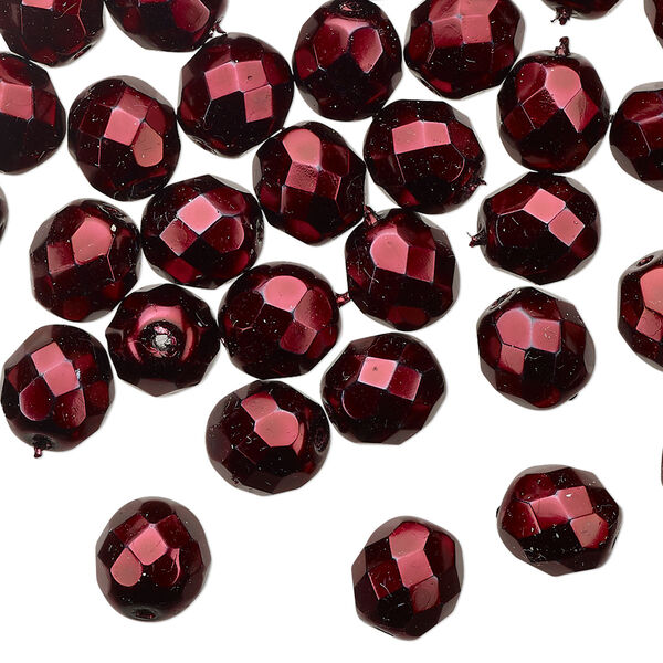 Bead 1pkg50 Czech fire-polished glass, 8mm faceted round, opaque red carmen image number 0