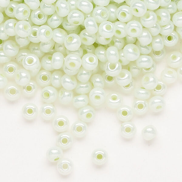 Seed bead, Preciosa Ornela Czech glass, pkg/50g, #6 rocaille, opaque luster pastel green, (37152). image number 0