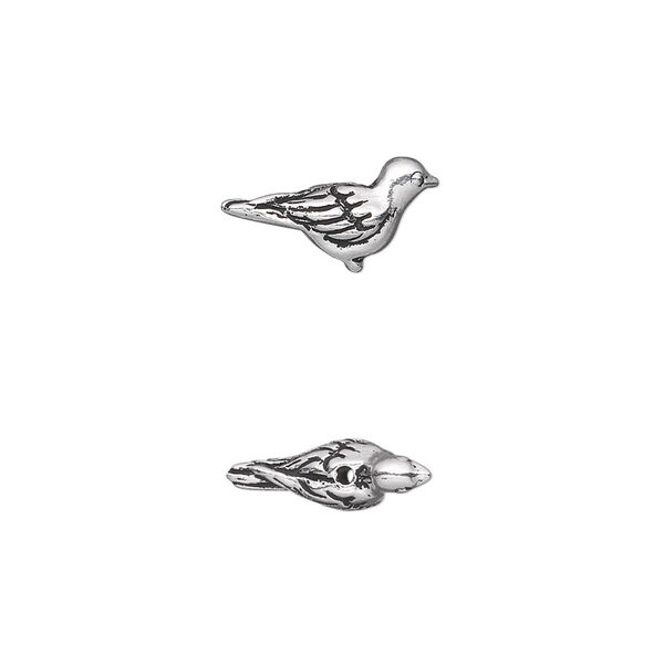 Bead, TierraCast®, antique silver-plated pewter (tin-based alloy), 14.5x7mm 3D Paloma bird. Sold per pkg of 2. image number 0