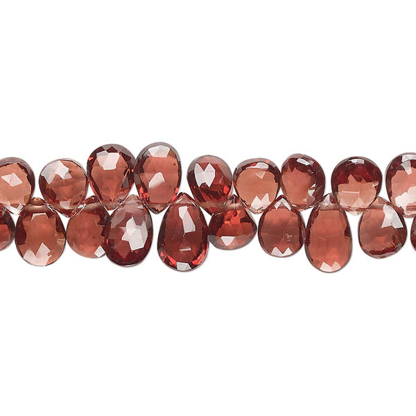 Bead, garnet (natural), 6x5mm-9x6mm hand-cut top-drilled faceted puffed teardrop, B+ grade, Mohs hardness 7 to 7-1/2. Sold per 8-inch strand, approximately 75 beads. image number 0