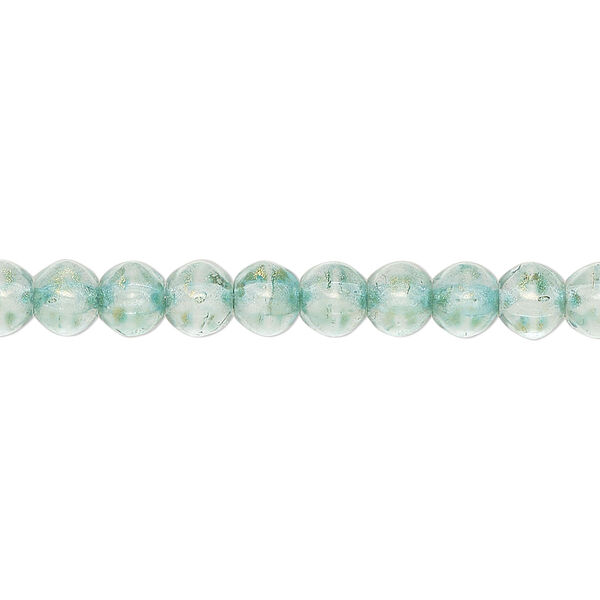 Bead, Czech pressed glass, translucent iridescent green, 6mm faceted round. Sold per 6-inch strand, approximately 35 beads. image number 0