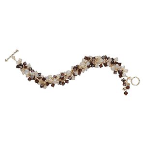 Bracelet, One of a Kind Jewelry, 14Kt gold-filled and crystal, mocca and sand opal, 8 inches. Only one available.