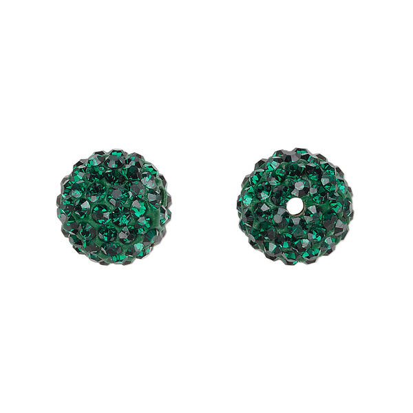 Bead, glass rhinestone / epoxy / resin, dark green, 12mm round. Sold individually. image number 0