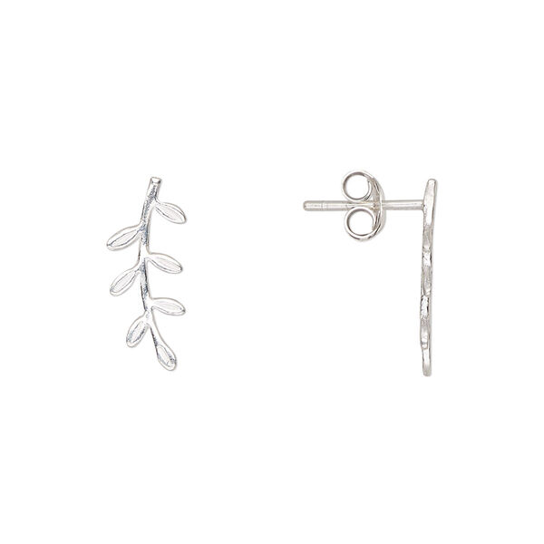 Earstud, Create Compliments®, sterling silver, 16x6mm branch. Sold per pair. image number 0