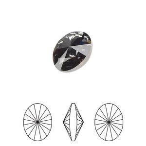 Chaton 1pk crystal silver night, Crystal Passions® rhinestone 14x10.5mm oval rivoli