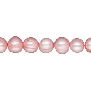 Pearl, cultured freshwater pearl (dyed), dark blush, 7-9mm semi-round, D grade, Mohs hardness 2-1/2 to 4. Sold per 15" strand, approximately 50 beads.