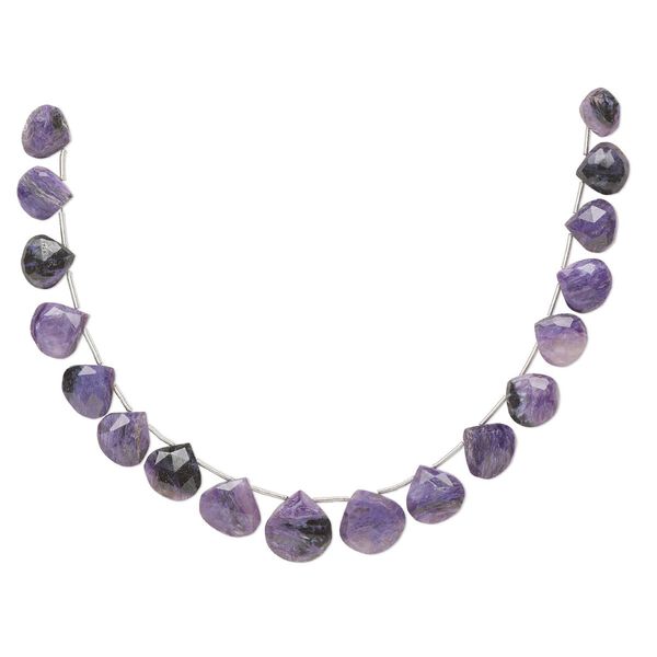 Charoite 1pkg18, hand-cut top-drilled faceted puffed teardrop bead natural graduated 9x9mm-14x14mm image number 0