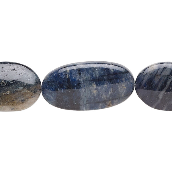 Bead mix, flower dumortierite (natural), 16x13.5mm / 19x13.5mm / 25x13mm flat oval, B grade, Mohs hardness 7. Sold per 8-inch strand, approximately 10 beads. image number 0