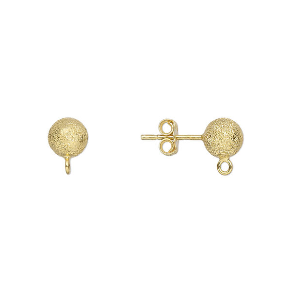 Earstud, gold-finished sterling silver, 6mm stardust ball with loop. Sold per pair. image number 0