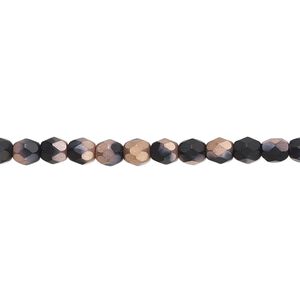 Bead, Czech fire-polished glass, opaque black half-coated matte Capri rose, 4mm faceted round. Sold per 15-1/2" to 16" strand.