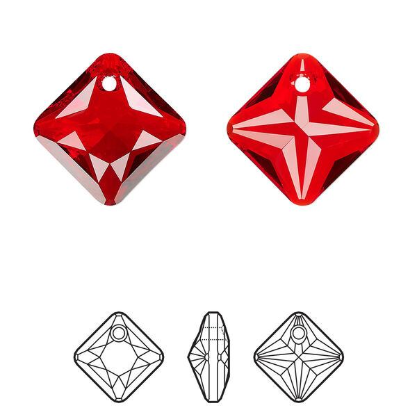 Drop 1pk light Siam, Crystal Passions® 16mm pendant princess cut 6431 image number 0