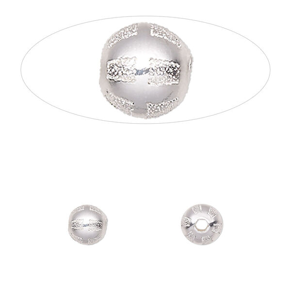 Bead, sterling silver, 6mm round with laser-cut square pattern. Sold per pkg of 2. image number 0