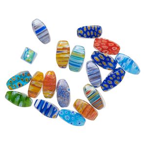 Bead mix, millefiori glass, opaque to transparent multicolored, 19x10mm-21x10mm with 0.4-0.6mm hole. Sold per 2-ounce pkg, approximately 15-20 beads.