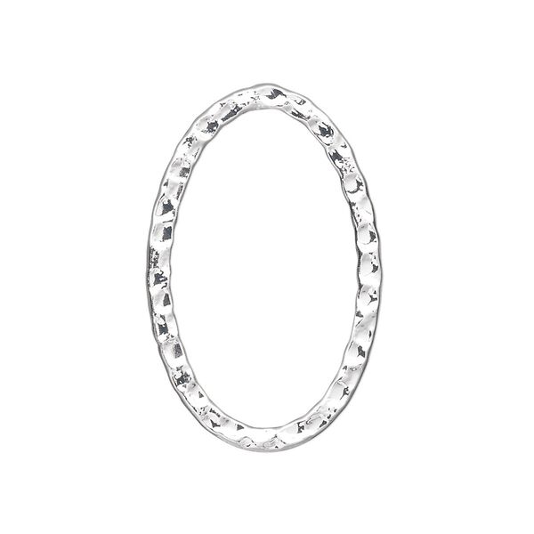 Focal, silver-plated steel, 30x20mm double-sided hammered open oval. Sold per pkg of 8. image number 0