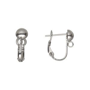 Earring 1pkg2, 15mm hinged earstud / 6mm half-ball / open loop, 21 gauge stainless steel 1 pair
