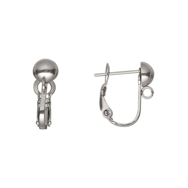 Earring 1pkg2, 15mm hinged earstud / 6mm half-ball / open loop, 21 gauge stainless steel 1 pair image number 0
