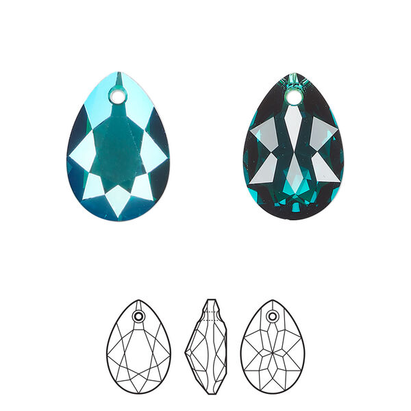 Drop 2pk emerald shimmer, Crystal Passions® 16x11mm pendant pear cut 6433 image number 0