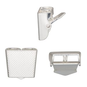 Bolo slide, silver-plated steel, 16x14mm lever-action, fits up to 4mm cord. Sold per pkg of 6.