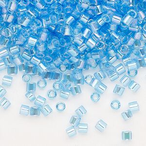 Seed bead, Delica®, glass, pkg/7.5g, #8 round, translucent rainbow aqua (DBL-0176).