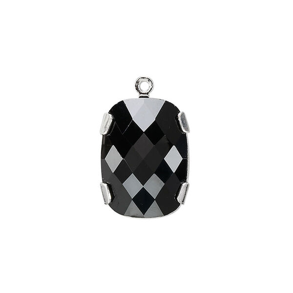 Drop 1pk jet silver plate, Crystal Passions® 18x13mm rectangle 11504 image number 0