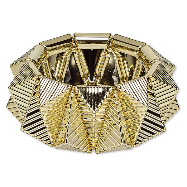 Bracelet, stretch, acrylic, gold, 30mm wide with triangle design, 6-1/2 inches. Sold individually. image number 0