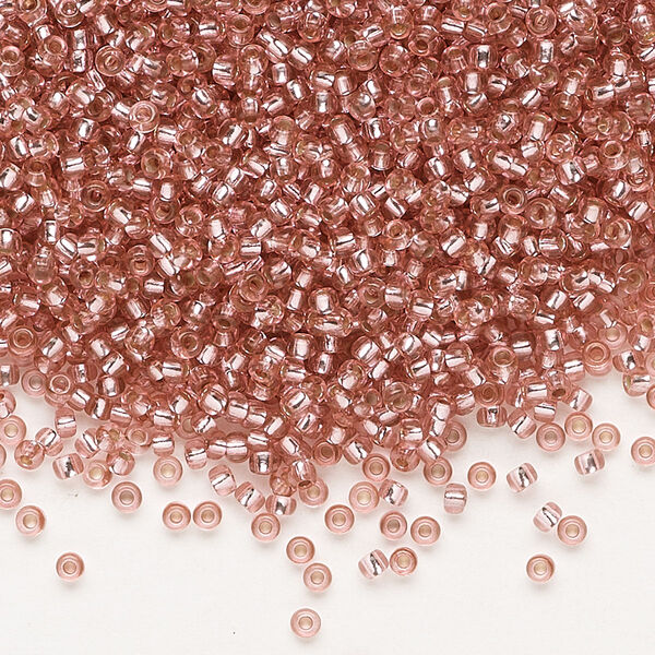 Seed bead, Preciosa Ornela Czech glass, pkg/50g, #11 rocaille, translucent solgel dyed silver-lined medium pink, (78193). image number 0