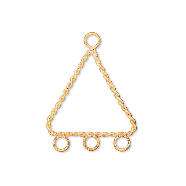 Drop, gold-plated brass, 21x21x19mm twisted triangle with 3 loops. Sold per pkg of 10. image number 0