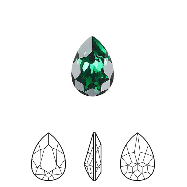Fancy stone 144pk majestic green foil back, Swarovski® 14x10mm pear 4320 image number 0