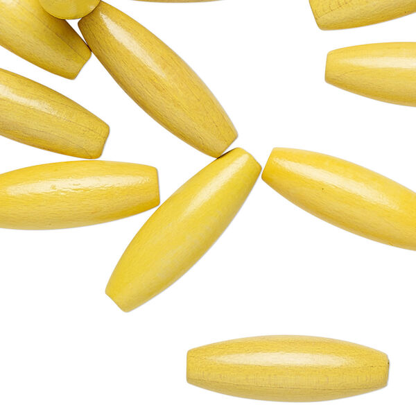 Bead, vintage German wood (dyed / coated), sun yellow, 21x7mm oval. Sold per pkg of 24. image number 0