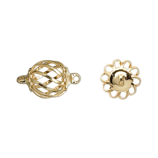 Link, gold-plated brass and steel, 12x11mm oval cage. Sold per pkg of 20. image number 0