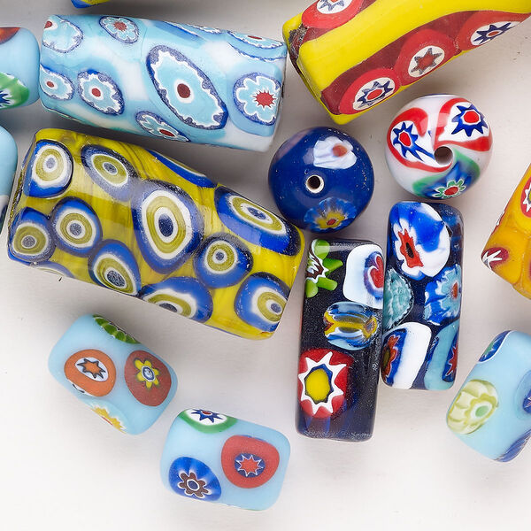 Bead mix 1pkg1 millefiori glass, 8mm-35x17mm mixed shapes, mix opaque mixed colors 4 ounce image number 0