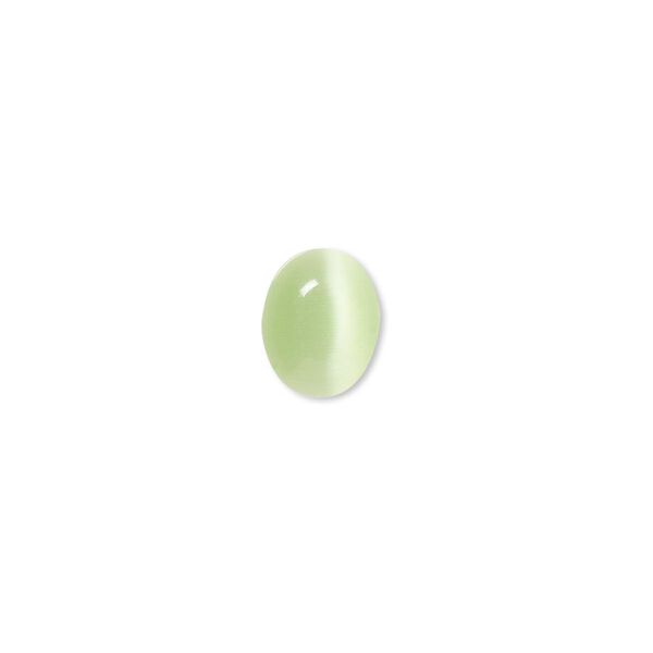 Cabochon, cat's eye glass (fiber optic glass), light green, 10x8mm calibrated oval, quality grade. Sold per pkg of 10. image number 0