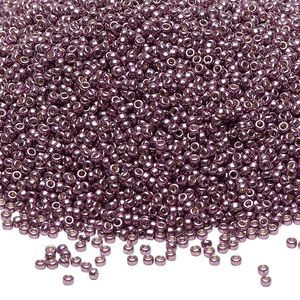 Seed bead, Miyuki, glass, pkg/250g, #15 rocaille, Duracoat® opaque galvanized eggplant, (RR-4220).