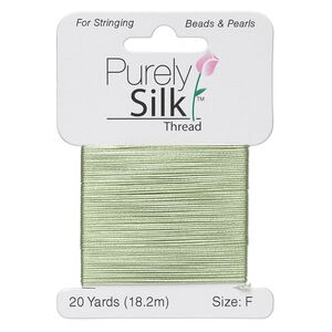 Thread, Purely Silk™, medium green, size F. Sold per 20-yard card.