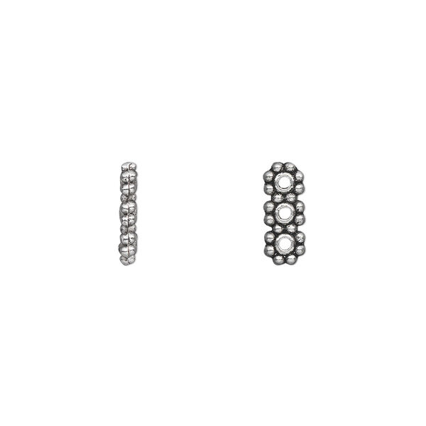 Spacer bar, antique silver-plated "pewter" (zinc-based alloy), 10x4mm 3-strand double-sided rectangle. Sold per pkg of 100. image number 0