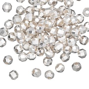 Bead, silver-finished brass, 4.5mm faceted round. Sold per pkg of 100.