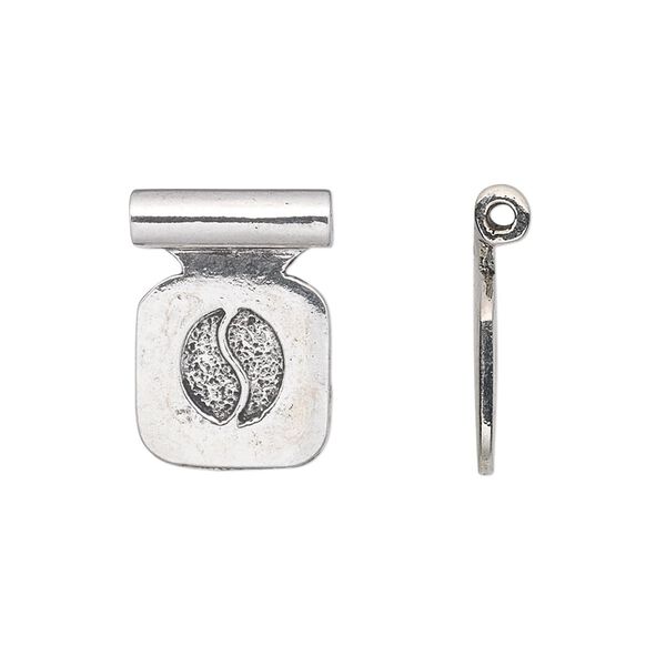 Bail, glue-on, antique silver-plated pewter (tin-based alloy), 19x14mm with 13mm square flat pad and tube bail. Sold per pkg of 2. image number 0