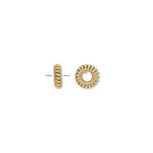 Bead, gold-finished copper, 7x2mm twisted rondelle. Sold per pkg of 50.