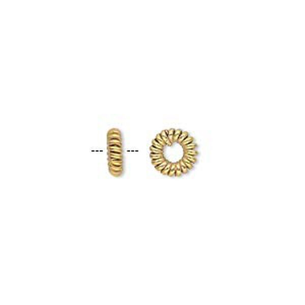 Bead, gold-finished copper, 7x2mm twisted rondelle. Sold per pkg of 50. image number 0
