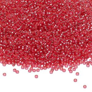 Seed bead, Miyuki, glass, pkg/250g, #15 rocaille, Duracoat® transparent silver-lined hibiscus, (RR-4266).