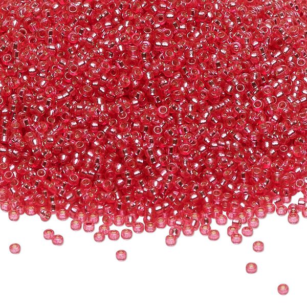 Seed bead, Miyuki, glass, pkg/250g, #15 rocaille, Duracoat® transparent silver-lined hibiscus, (RR-4266). image number 0
