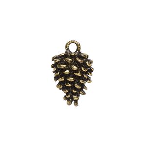 Charm, antique gold-finished "pewter" (zinc-based alloy), 16x12.5mm 3D pinecone. Sold per pkg of 4.