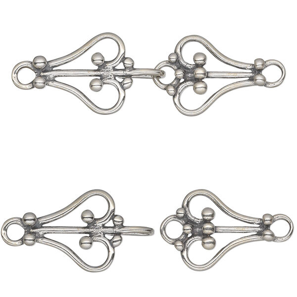 Clasp, JBB Findings, hook-and-eye, sterling silver, 33x13mm scrollwork heart. Sold individually. image number 0