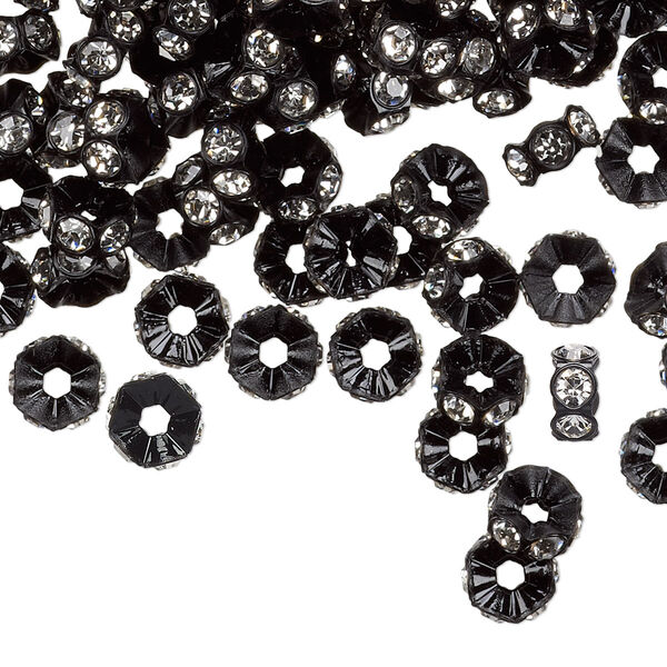 Bead 12pk black and crystal foil back, Crystal Passions® 6x3mm mini rondelle 4720/102 image number 0