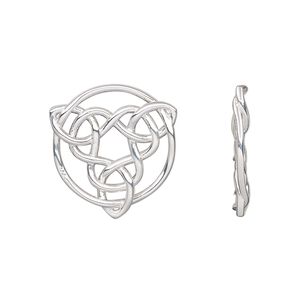 Component, sterling silver, 20mm double-sided open round with triangle knot. Sold individually.