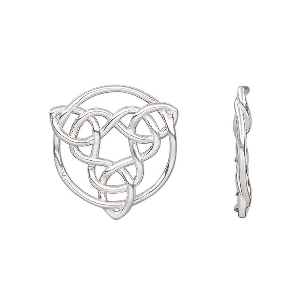 Component, sterling silver, 20mm double-sided open round with triangle knot. Sold individually. image number 0