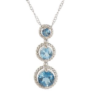 Necklace, Create Compliments®, London blue topaz (irradiated) and sterling silver, 31x11.5mm dangle, 18 inches with 2-inch extender chain and lobster claw clasp. Sold individually.