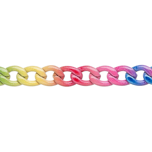 Chain, painted steel, rainbow, 8.7x6.7mm curb. Sold per pkg of 3 feet. image number 0