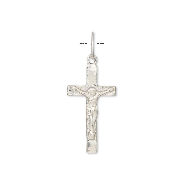 Drop, sterling silver, 24x12mm crucifix. Sold per pkg of 2. image number 0
